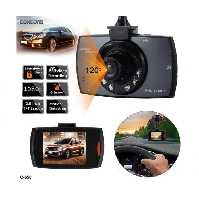 Araç İçi Kamera| 2.5 İnç TFT| CONCORD C-650 | VGA | G-SENSÖR |