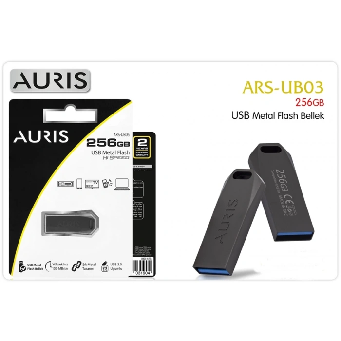 Auris AUM256 USB 3,0 Metal Flash Bellek 256GB Siyah