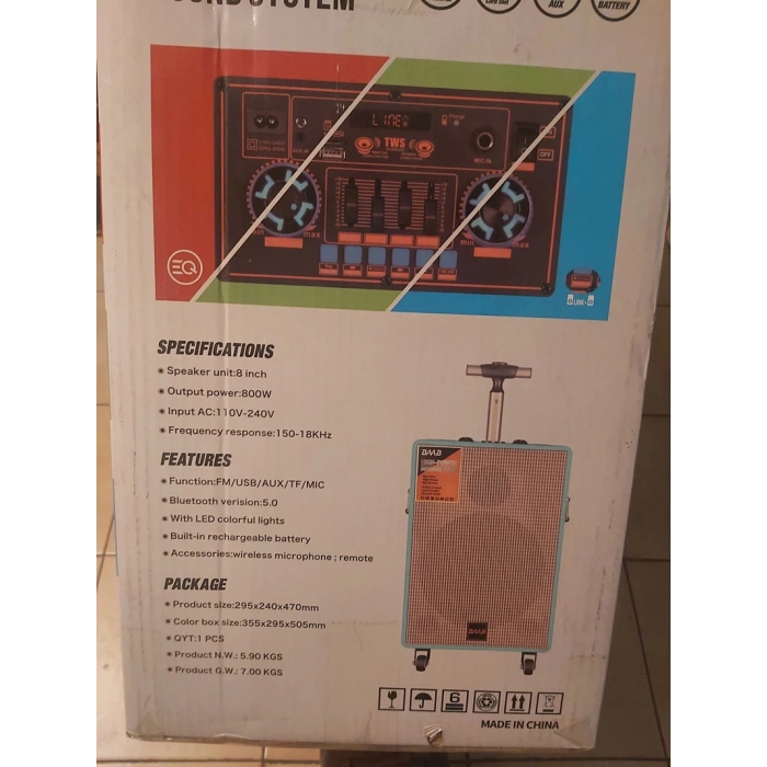 B-V8 -8 inch 800w Subwoofer Kablosuz Mikrofon