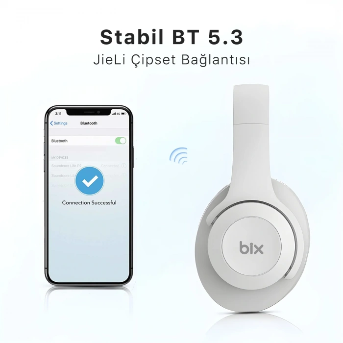 Bix Soundcraft BH2 Katlanabilir Bluetooth 5.3 Kulaküstü Kulaklık Buz Grisi