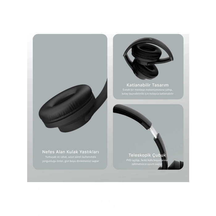 Bix Soundcraft BH2 Katlanabilir Bluetooth 5.3 Kulaküstü Kulaklık Siyah