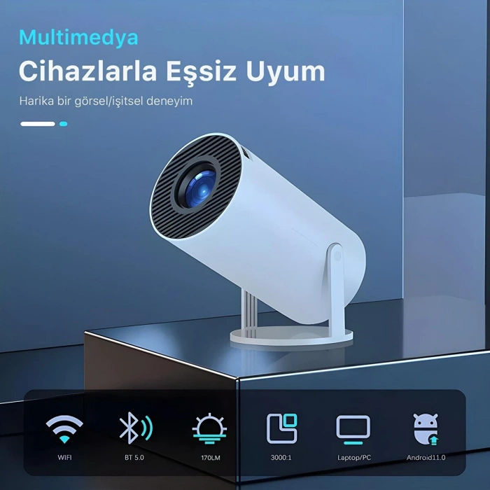 Bix Vega Android Projeksiyon Cihazı HD 1280×720 4K Desteği 170 ANSI Lümen Wifi Bluetooth Mini Akıllı Projektör