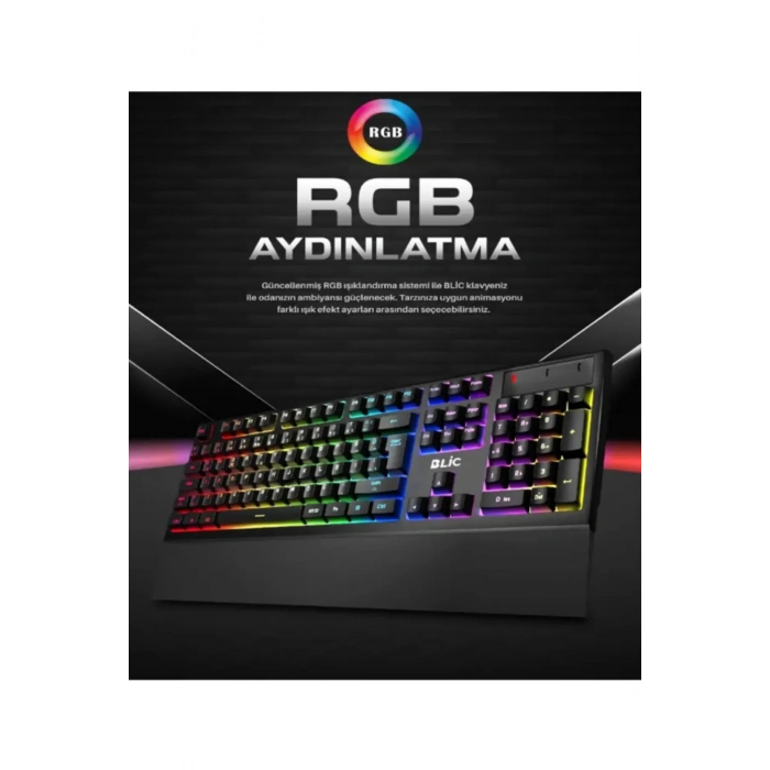Blic Bkb5 Red Switch Kablolu Türkçe Q Gaming Rgb Oyuncu Mekanik Klavye BKB5