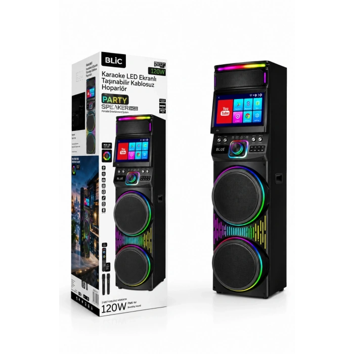 Blic BLS-82 Akıllı LED Ekranlı Parti Hoparlörü 12 Inç RGB Taşınabilir Bluetooth Ses Sistemi