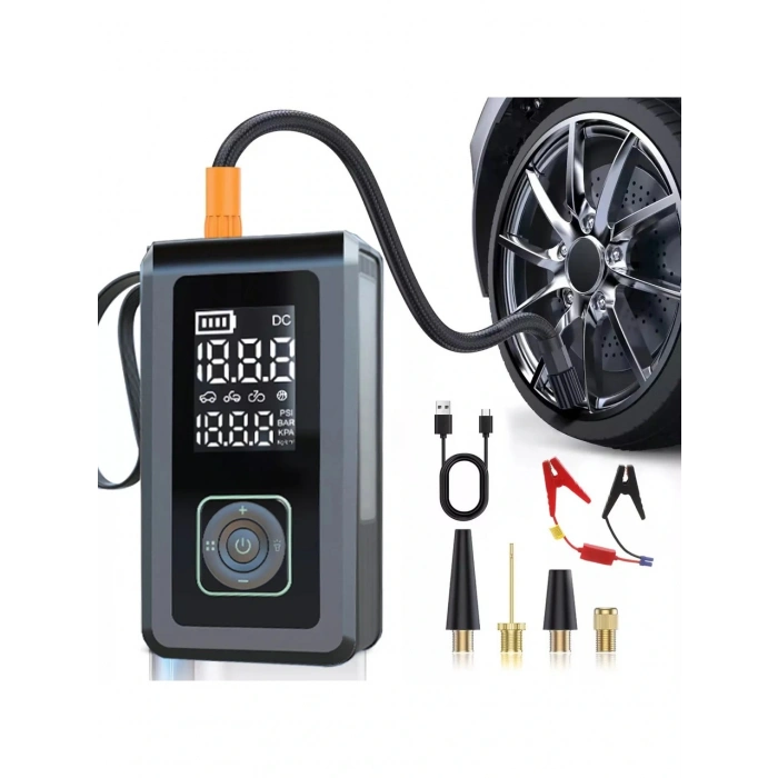 Cepini Şarjlı Pompa, Akü Takviyesi, Fener, Powerbank Özellikli, Taşınabilir Kompresör, Araç Pompası