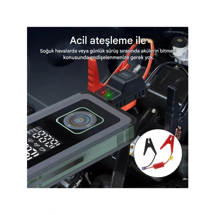 Cepini Şarjlı Pompa, Akü Takviyesi, Fener, Powerbank Özellikli, Taşınabilir Kompresör, Araç Pompası