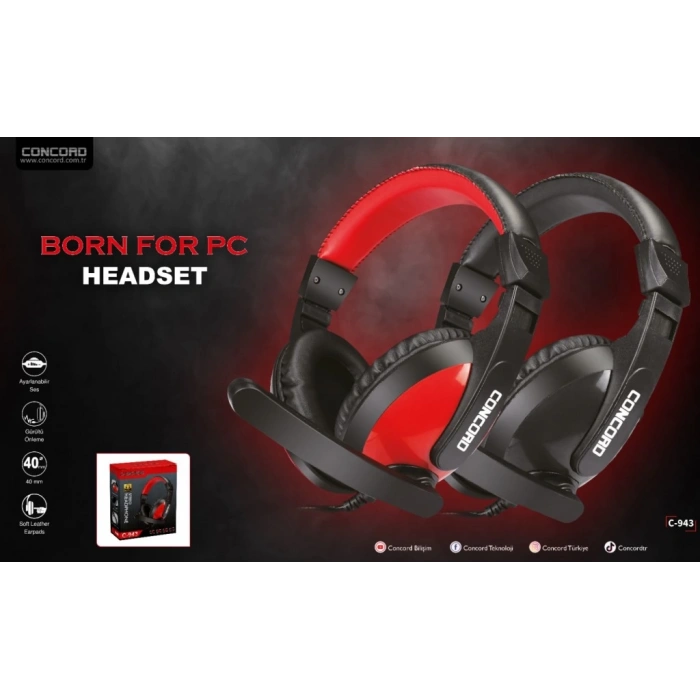 Concord C-943 Deri Mikrofonlu PC Oyuncu Gaming Kulaklığı