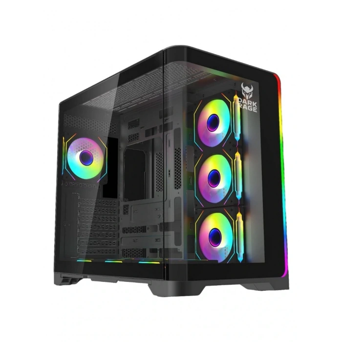 DARK RAGE Rgb 7 Fanlı 7X120MM Kumanda+Tuş Rgb Kontrollü Gaming Akvaryum Kasa Siyah