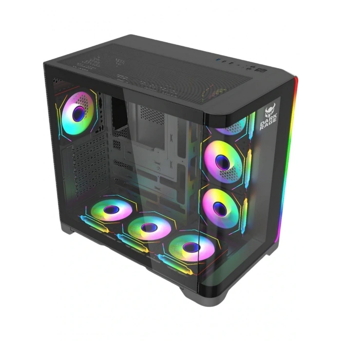 DARK RAGE Rgb 7 Fanlı 7X120MM Kumanda+Tuş Rgb Kontrollü Gaming Akvaryum Kasa Siyah