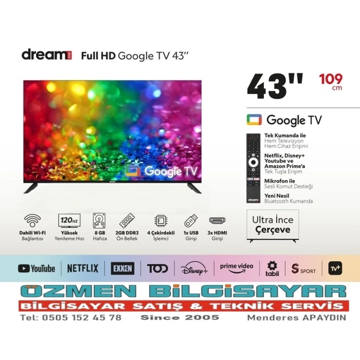DREAMSTAR – 43” (109 cm Ekran) Full HD Frameless Google TV Televizyon
