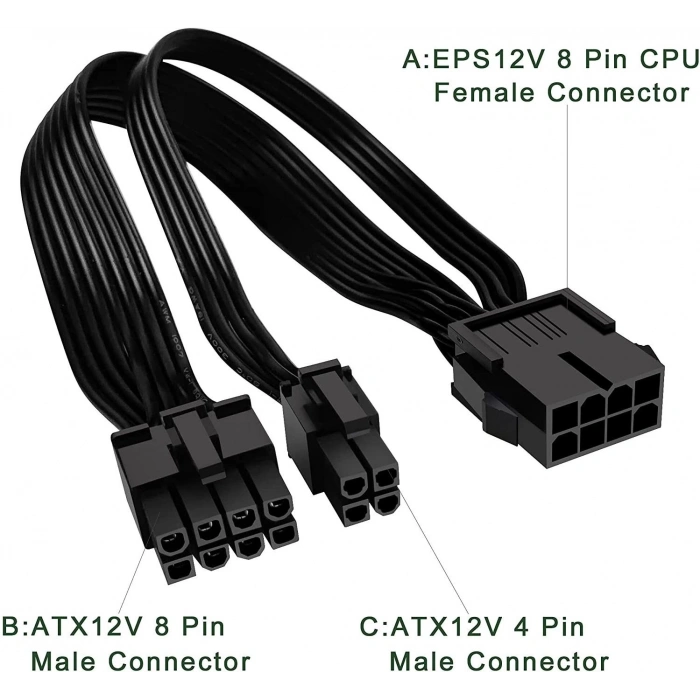 EPS 12V CPU Dişi To ATX 8+4 Pin Power Supply Çevirici Dönüştürücü Adaptör Kablosu