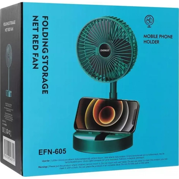 Everest Efn-605 Vantilatör Usb Şarjlı 800Mah 18Cm Yeşil
