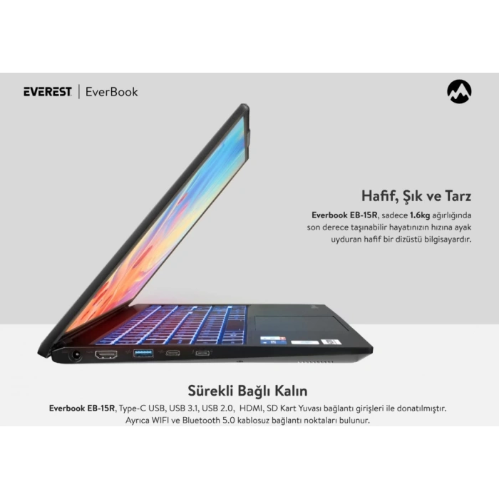 Everest EVERBOOK EB-15R Core i5 1135G7 32GB 500GB NVME 15.6 FHD IPS Türkçe Q Win10 Home Notebook