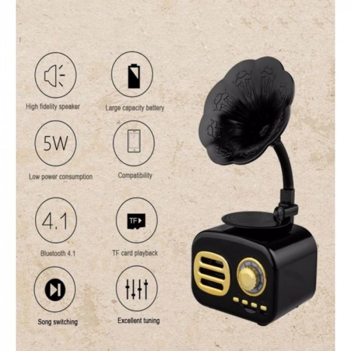 FT-05 MİNİ AHŞAP GRAMAFON BLUETOOTH RADİO HOPARLÖR