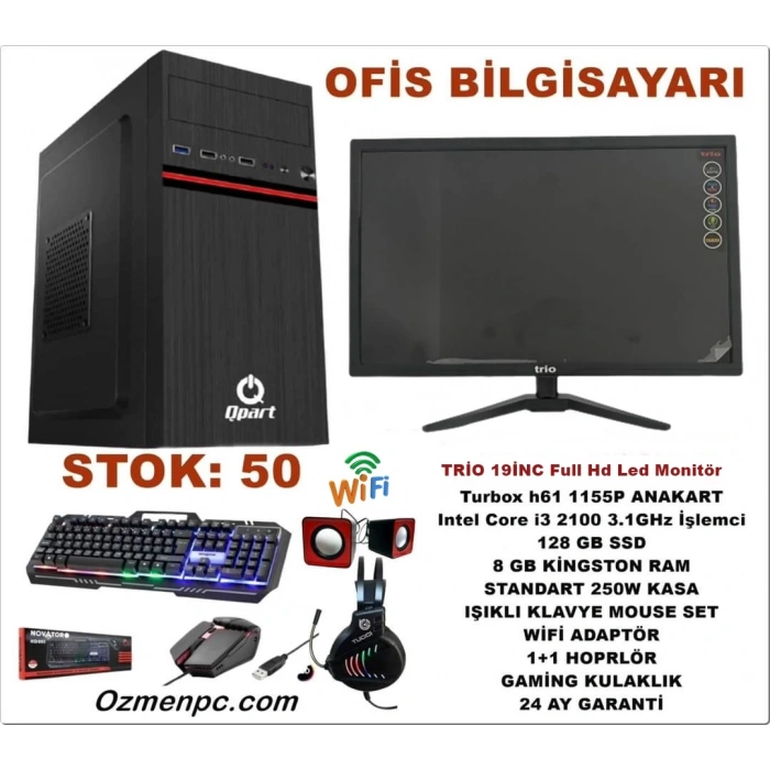 FULL SET OFİS BİLGİSAYARI İ3 2.NESİL 8 RAM 120SSD 19 TRİO MONİTÖR