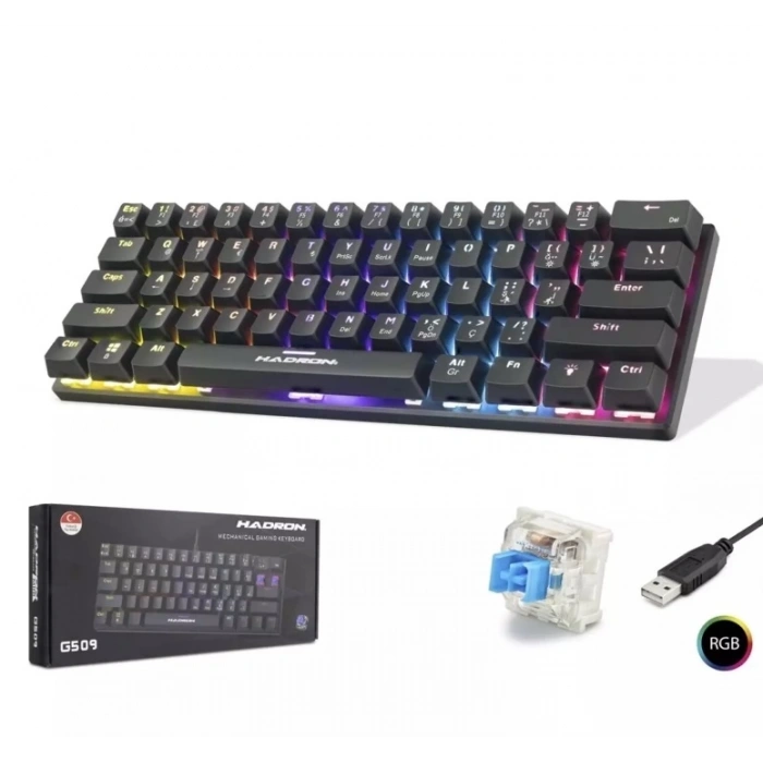 G509B Kablolu Oyuncu Mini Klavye Mekanik Blue Switch Rgb Q Siyah