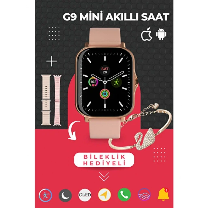 G9 Mini 3 Kordonlu Bileklik Hediyeli Kadın Akıllı Saat Arama Konuşma Siri Hediye Akıllı Saatler Watch 9 8 7