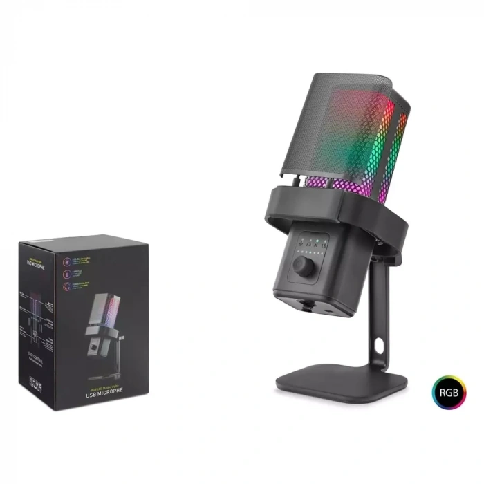 Hadron M6B Profesyonel Masaüstü RGB Gaming Mikrofon 192kHz/24Bit USB ve Type-C Siyah