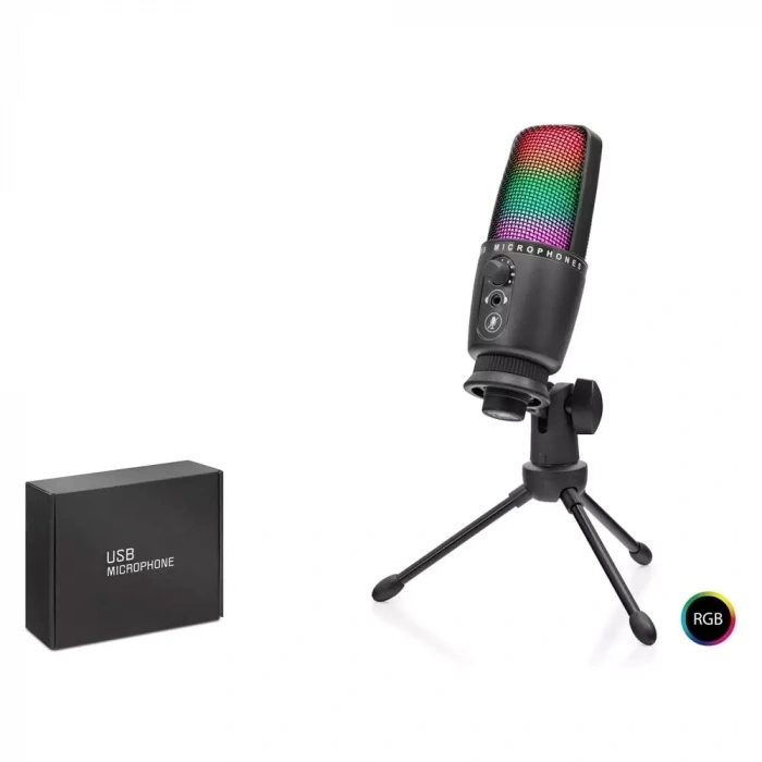Hadron Me31 Dokunmatik Mute ve Gain Kontrollü RGB Işıklı Stüdyo Kalitesinde Yayıncı Mikrofonu Siyah