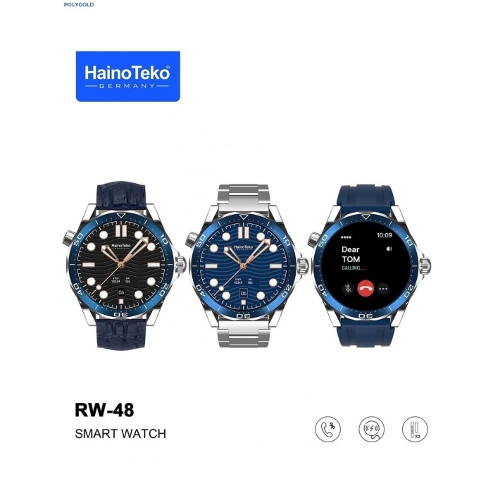 Haino Teko RW-48 Amoled Ekran 47MM 3 Kordonlu Akıllı Saat (Deri Silikon Çelik)