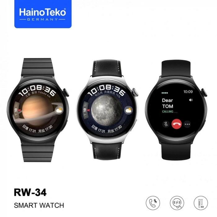 HainoTeko RW-34 Kavisli Amoled Erkek Akıllı Saati 3 Kordonlu