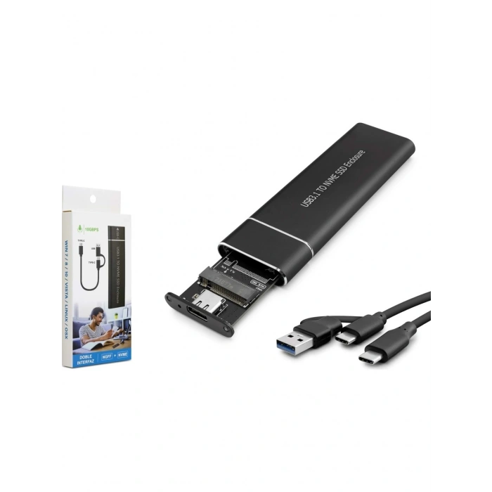 Hdx1768 Ssd Kutu Type-C3.1 + Usb3.0 Nvme M2 Chip Jms583 Siyah