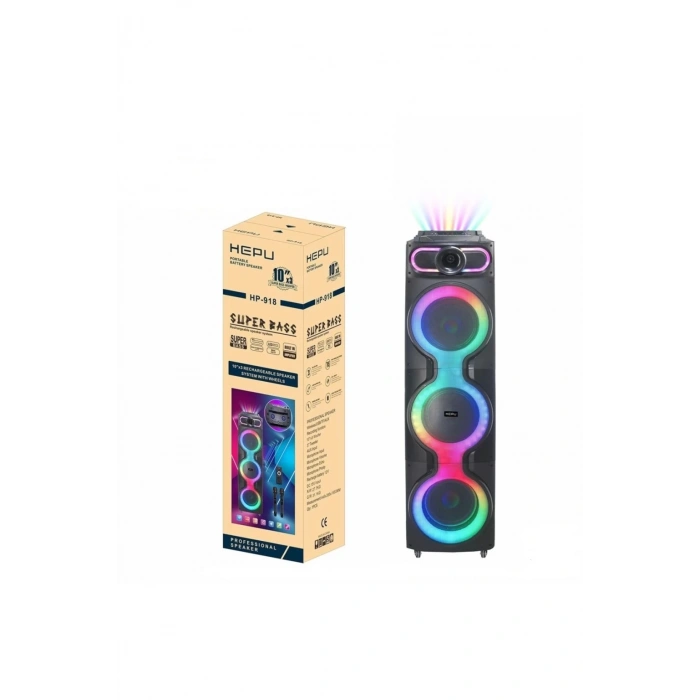 Hepu Hp-918 100w 2 Bluetooth Mikrofonlu 10x3 Büyük Boy Parti Hoparlörü