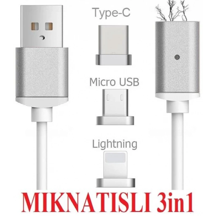 Iphone Lightning Samsung Micro Usb Type C Mıknatıslı Şarj Kablosu