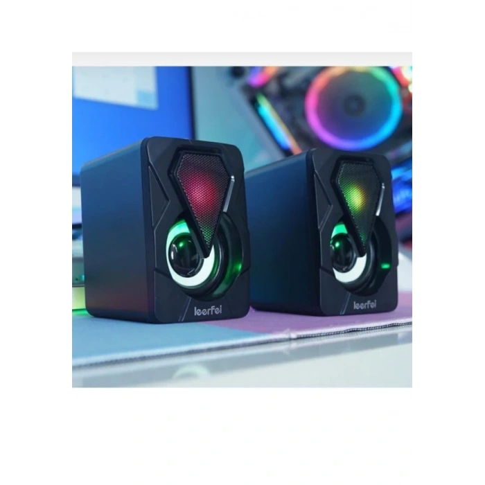 LEERFEI Bilgisayar Hoparlörü Rgb Led Işıklı Gaming Oyuncu Hoparlörü 3.5mm Jack Usb Speaker 1+1 Ses Sistemi