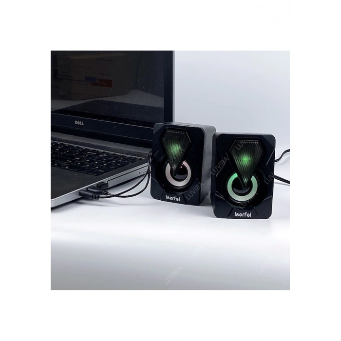 LEERFEI Bilgisayar Hoparlörü Rgb Led Işıklı Gaming Oyuncu Hoparlörü 3.5mm Jack Usb Speaker 1+1 Ses Sistemi