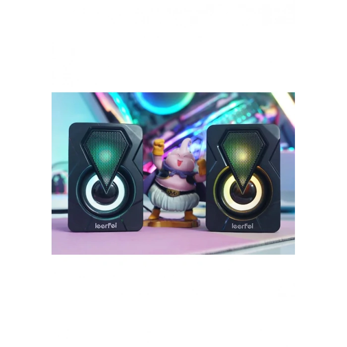 LEERFEI Bilgisayar Hoparlörü Rgb Led Işıklı Gaming Oyuncu Hoparlörü 3.5mm Jack Usb Speaker 1+1 Ses Sistemi