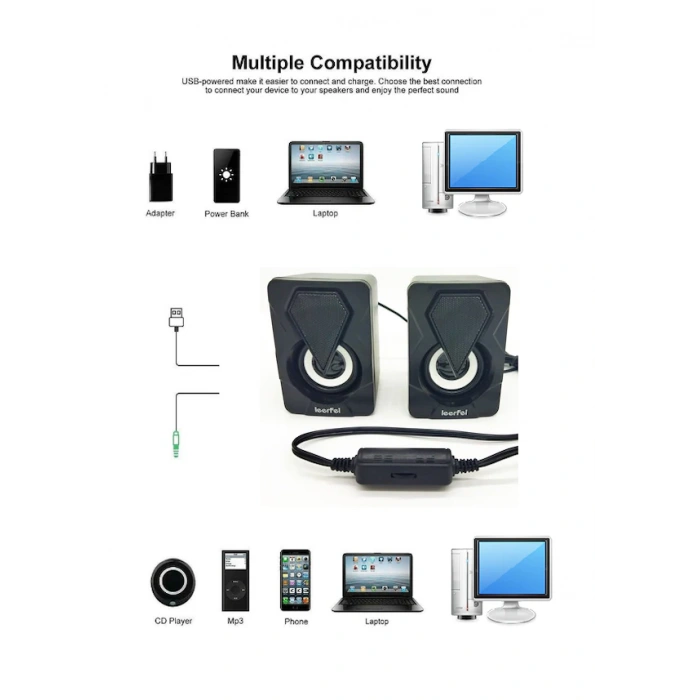 LEERFEI Bilgisayar Hoparlörü Rgb Led Işıklı Gaming Oyuncu Hoparlörü 3.5mm Jack Usb Speaker 1+1 Ses Sistemi