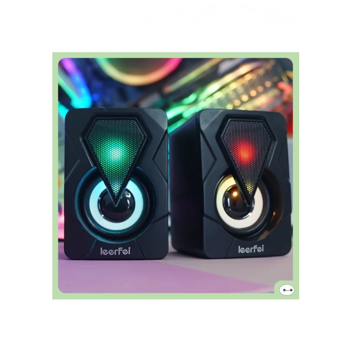LEERFEI Bilgisayar Hoparlörü Rgb Led Işıklı Gaming Oyuncu Hoparlörü 3.5mm Jack Usb Speaker 1+1 Ses Sistemi