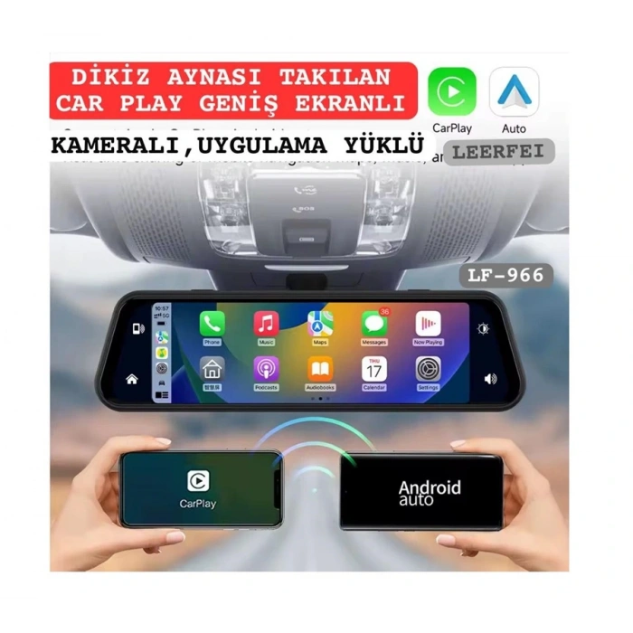 Leerfei Lf-966 4K Gece Görüşlü Akıllı Dikiz Aynası Araç İçi Kamera - Kablosuz CarPlay