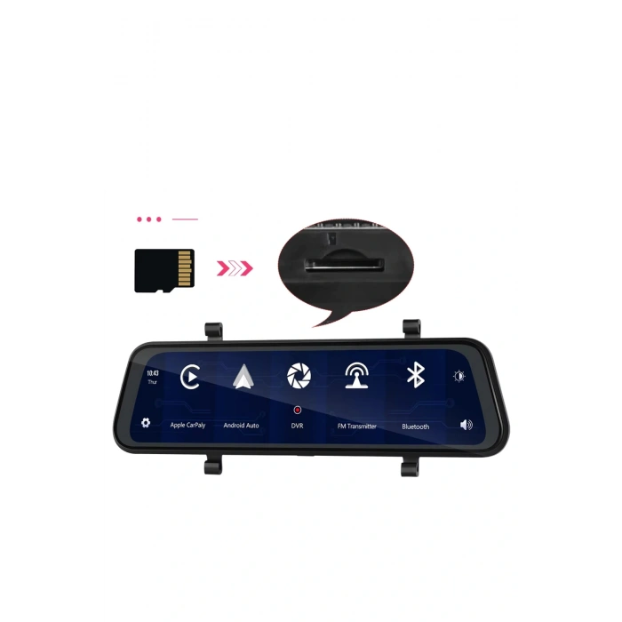 Leerfei Lf-966 4K Gece Görüşlü Akıllı Dikiz Aynası Araç İçi Kamera - Kablosuz CarPlay