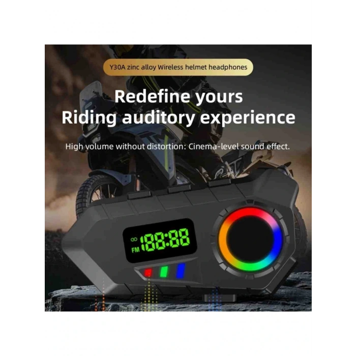LEERFEİ Y30A Motosiklet Interkom Kask Kulaklığı Bluetooth IP65 Su Geçirmez Fm Radyo Rgb Işıklı