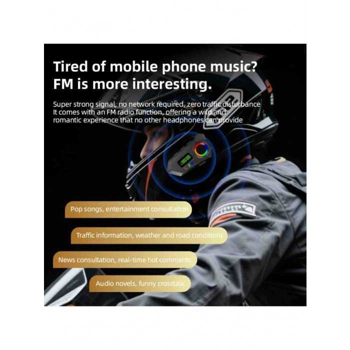 LEERFEİ Y30A Motosiklet Interkom Kask Kulaklığı Bluetooth IP65 Su Geçirmez Fm Radyo Rgb Işıklı