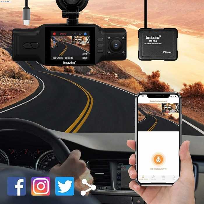 M8 ÇİFT LENSLİ ARAÇ İÇİ DİKİZ GPS DASHCAM WIFI ARABA KAMERASI