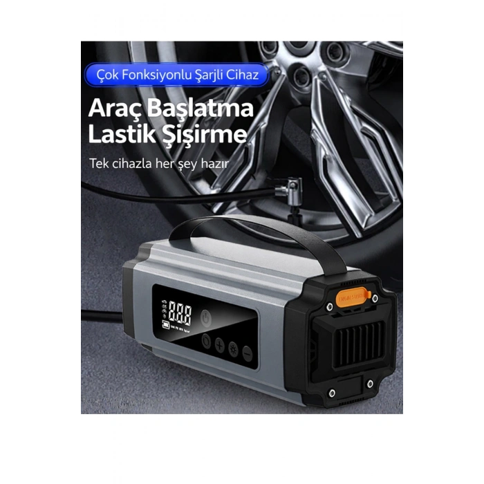 Çok Fonksiyonlu Araç Akü Takviye Cihazı ve Lastik Şişirme Pompası