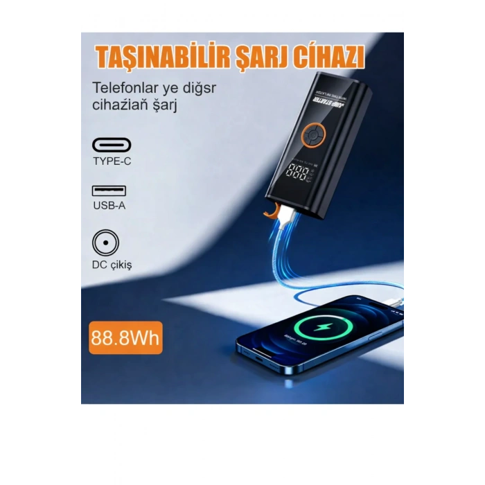 Akü Takviye Cihazı Taşınabilir Araç Dijital Hava Kompresör