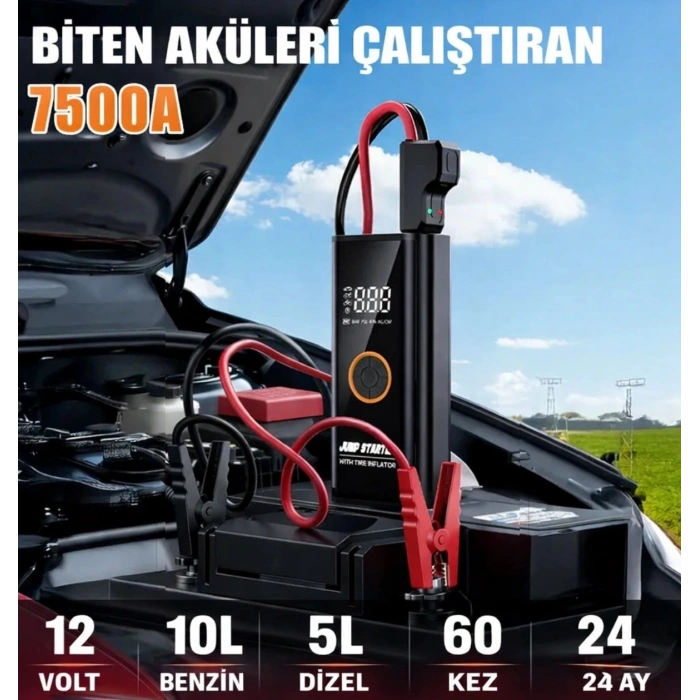 Akü Takviye Cihazı Taşınabilir Araç Dijital Hava Kompresör