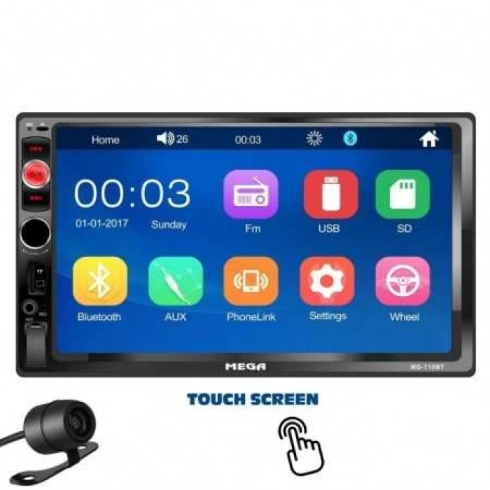MEGA MG-710B OTO TEYP 7 DOUBLE MIRROR LINK BT/USB/SD/MP4/AUX/FM 4X52W KAMERA HEDİYELİ