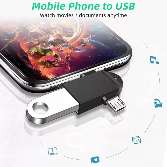 Micro Usb Type-c 3 In 1 Dönüştürücü Çevirici Adaptör Otg
