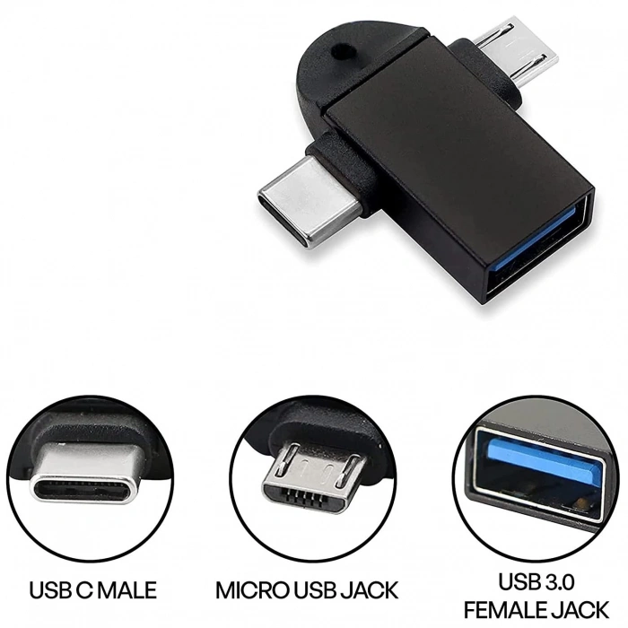Micro Usb Type-c 3 In 1 Dönüştürücü Çevirici Adaptör Otg