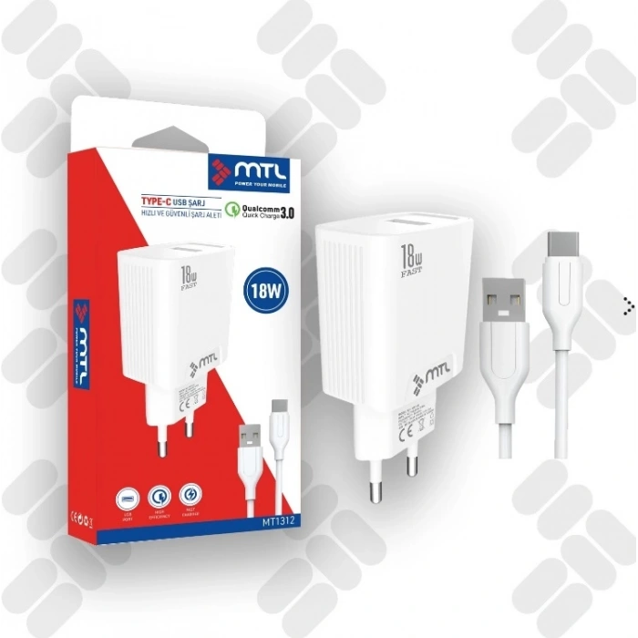 MT1312 QC 3.0 18W HIZLI TYPE C USB EV SARJ CIHAZI