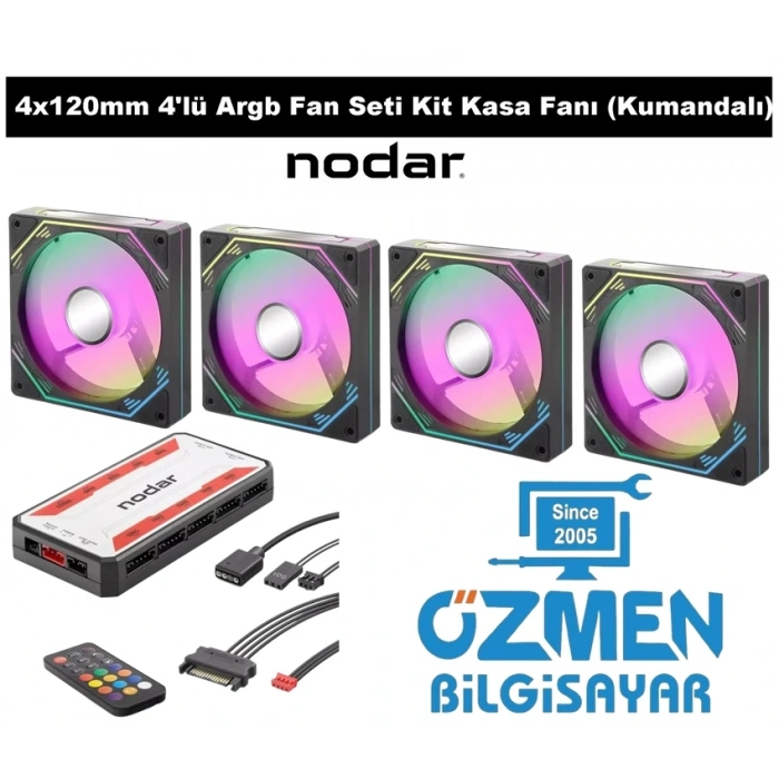 Nodar 4x120mm 4lü Argb LED Kontrolcü Fan Seti Kit Kasa Fanı Kumandalı Siyah
