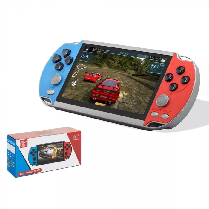 Nodar Nd755 X7 Retro Game Konsolu 5.1 inç Ekran 64GB Destekli Taşınabilir Kırmızı-Mavi