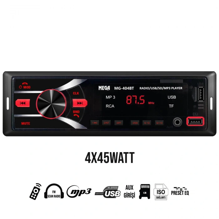 OTO TEYP 4X50W BT/2XUSB/SD/FM/AUX MEGA VM-404