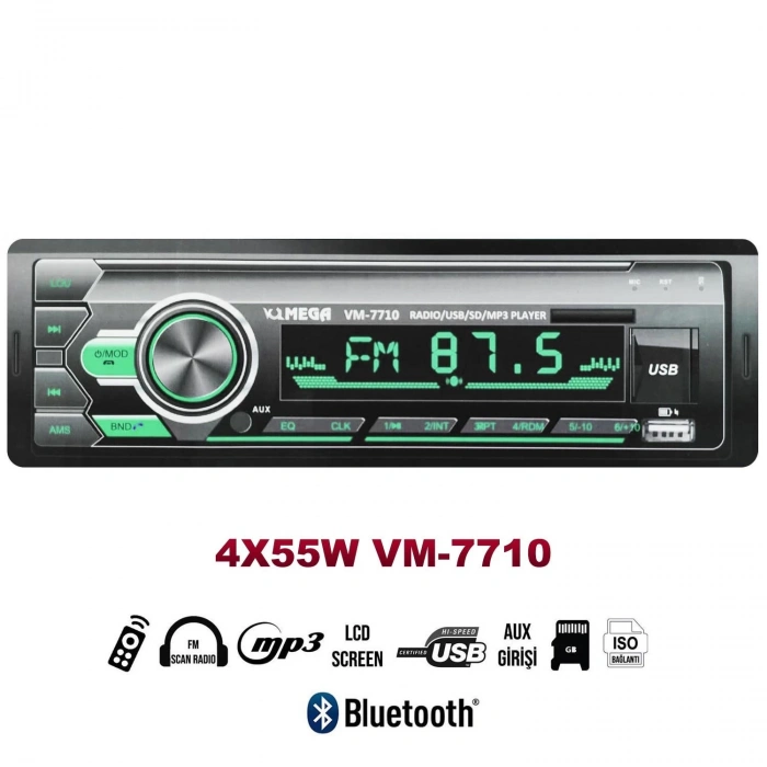 OTO TEYP 4X55W BT/2XUSB/SD/FM/AUX MEGA VM-7710