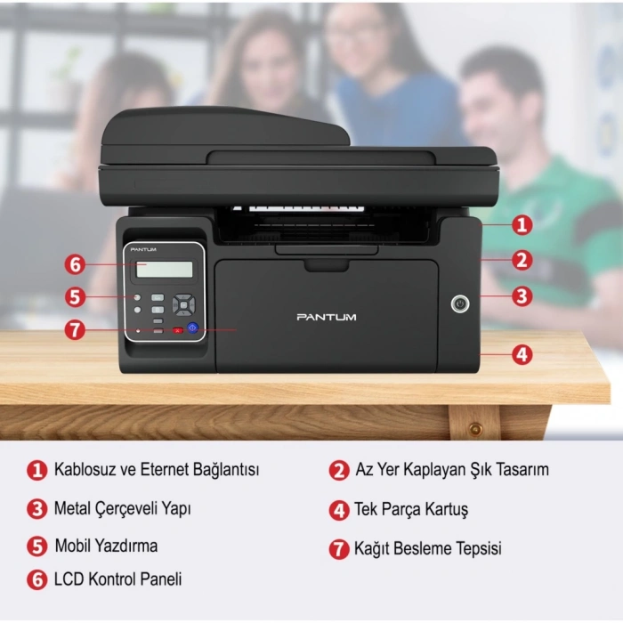Pantum M6550NW Yazıcı + Tarayıcı + Fotokopi + Network + Wi-Fi Mono Çok Fonksiyonlu Lazer Yazıcı